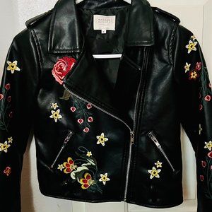 Big Girls Faux Leather Moto Embroidery Jacket Size 12